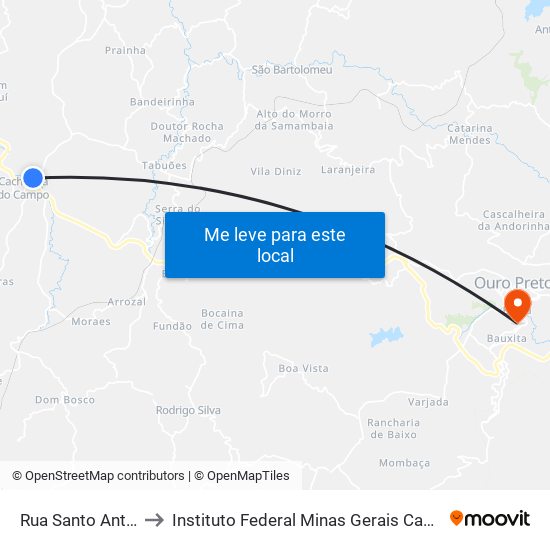 Rua Santo Antônio, 18 to Instituto Federal Minas Gerais Campus Ouro Preto map