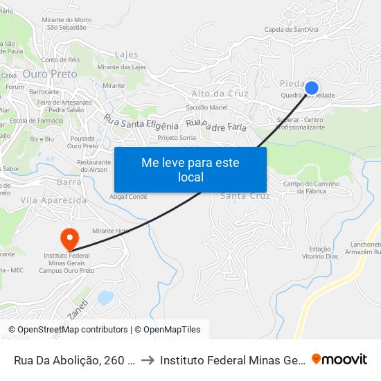 Rua Da Abolição, 260 | Quadra Da Piedade to Instituto Federal Minas Gerais Campus Ouro Preto map