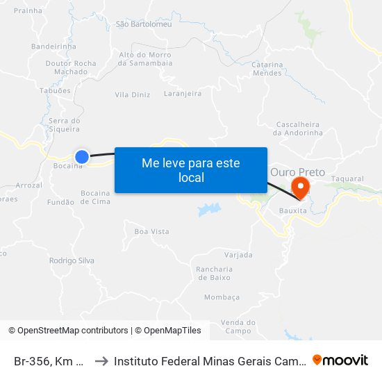Br-356, Km 81,4 Sul to Instituto Federal Minas Gerais Campus Ouro Preto map