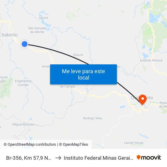 Br-356, Km 57,9 Norte | Jeca Tatu to Instituto Federal Minas Gerais Campus Ouro Preto map