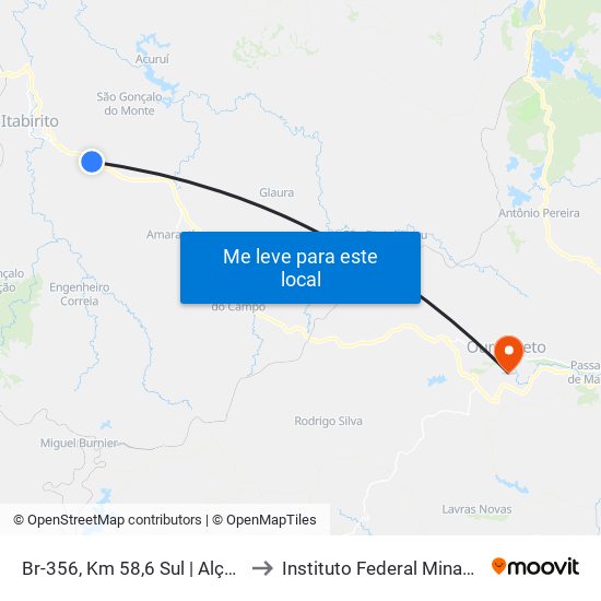 Br-356, Km 58,6 Sul | Alça De Retorno Para Laticínios Ita to Instituto Federal Minas Gerais Campus Ouro Preto map