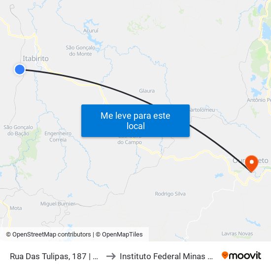 Rua Das Tulipas, 187 | Ponto Final Do Primavera to Instituto Federal Minas Gerais Campus Ouro Preto map