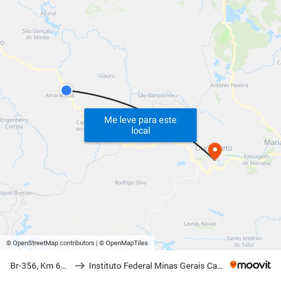 Br-356, Km 67,3 Norte to Instituto Federal Minas Gerais Campus Ouro Preto map