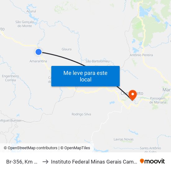 Br-356, Km 65,5 Sul to Instituto Federal Minas Gerais Campus Ouro Preto map