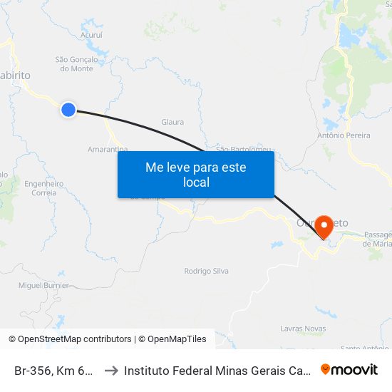 Br-356, Km 60,4 Norte to Instituto Federal Minas Gerais Campus Ouro Preto map