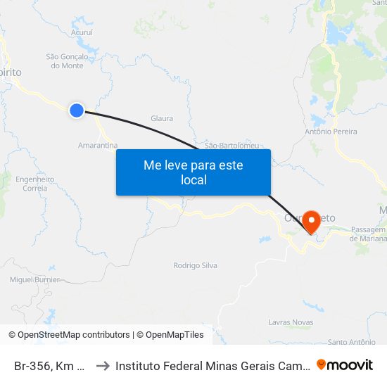 Br-356, Km 62,3 Sul to Instituto Federal Minas Gerais Campus Ouro Preto map