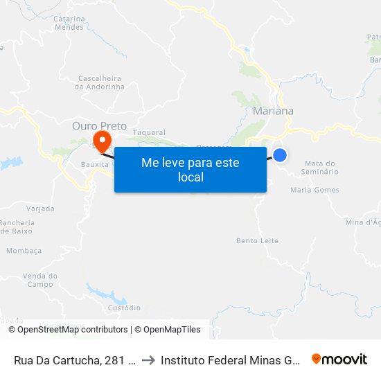 Rua Da Cartucha, 281 | Comercial Cartucha to Instituto Federal Minas Gerais Campus Ouro Preto map