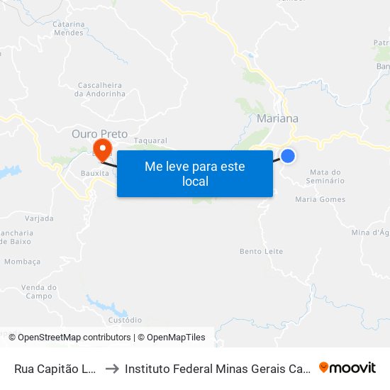 Rua Capitão Lúcio, 513 to Instituto Federal Minas Gerais Campus Ouro Preto map