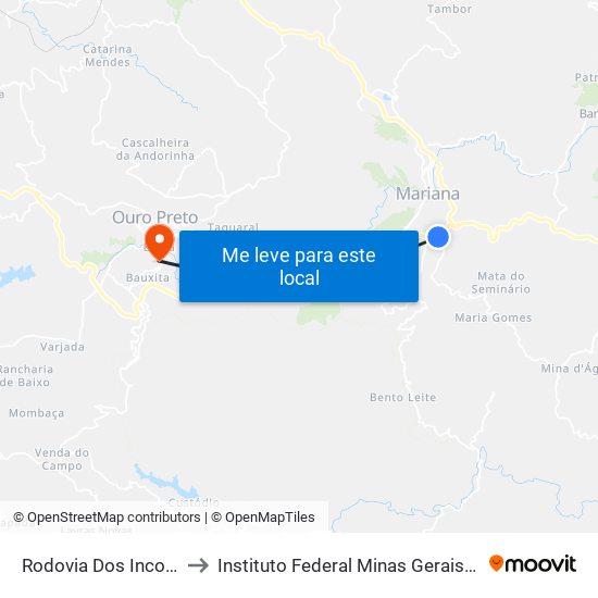 Rodovia Dos Inconfidentes, 21 to Instituto Federal Minas Gerais Campus Ouro Preto map