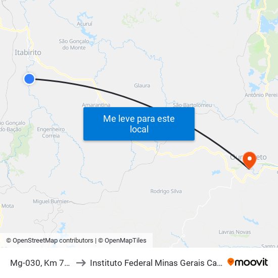 Mg-030, Km 73,4 Norte to Instituto Federal Minas Gerais Campus Ouro Preto map