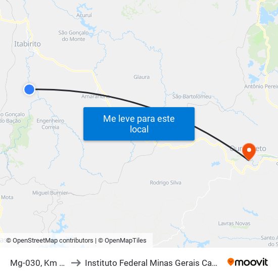 Mg-030, Km 76,4 Sul to Instituto Federal Minas Gerais Campus Ouro Preto map