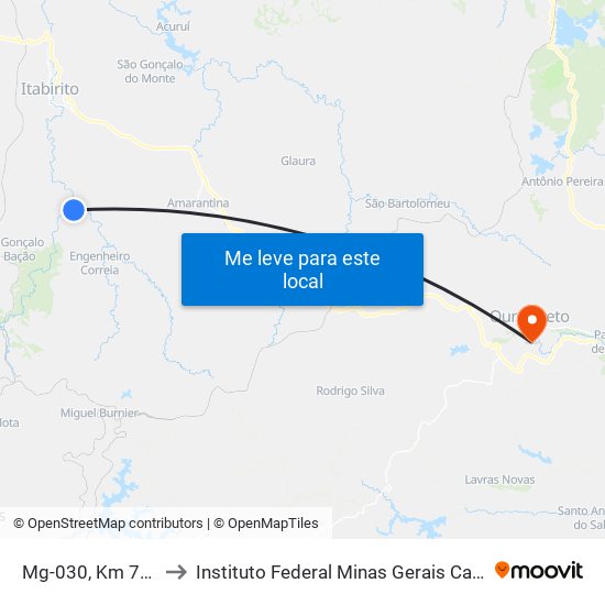 Mg-030, Km 78,9 Norte to Instituto Federal Minas Gerais Campus Ouro Preto map