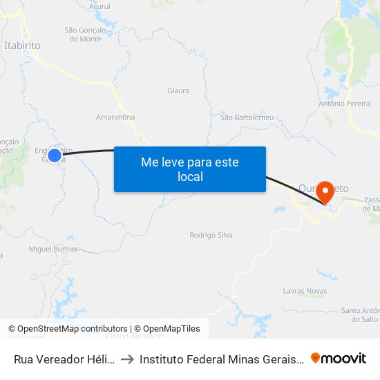 Rua Vereador Hélio Ferreira, 31 to Instituto Federal Minas Gerais Campus Ouro Preto map