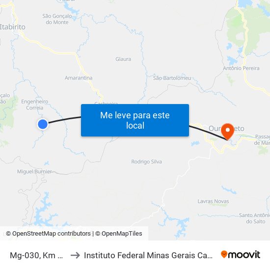 Mg-030, Km 88 Norte to Instituto Federal Minas Gerais Campus Ouro Preto map