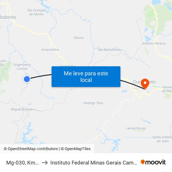 Mg-030, Km 88 Sul to Instituto Federal Minas Gerais Campus Ouro Preto map