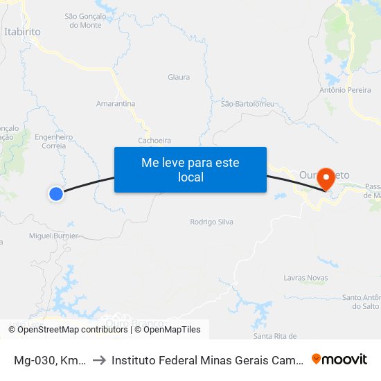 Mg-030, Km 92 Sul to Instituto Federal Minas Gerais Campus Ouro Preto map