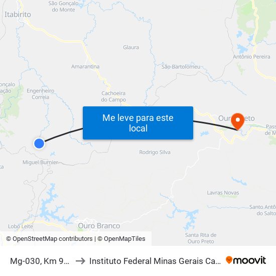 Mg-030, Km 93,7 Norte to Instituto Federal Minas Gerais Campus Ouro Preto map
