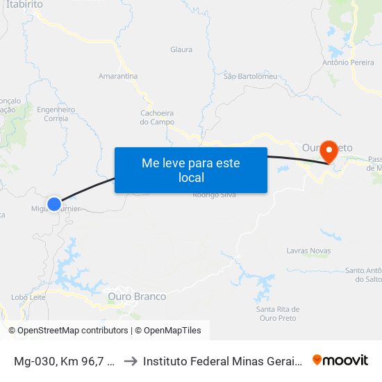 Mg-030, Km 96,7 Norte | Gerdau to Instituto Federal Minas Gerais Campus Ouro Preto map