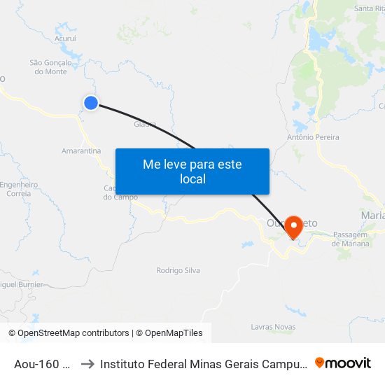 Aou-160 Norte to Instituto Federal Minas Gerais Campus Ouro Preto map