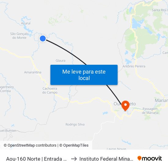 Aou-160 Norte | Entrada Para Nossa Senhora Do Silêncio to Instituto Federal Minas Gerais Campus Ouro Preto map