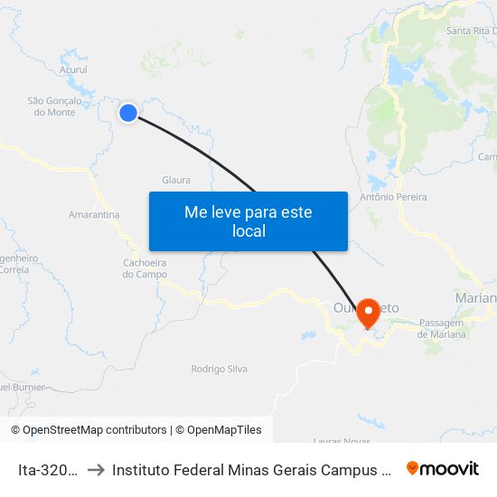 Ita-320 Sul to Instituto Federal Minas Gerais Campus Ouro Preto map