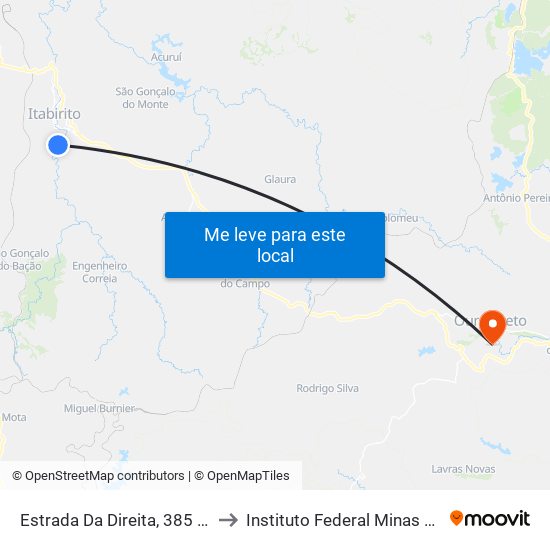 Estrada Da Direita, 385 | Ponto Final Do Meu Sítio to Instituto Federal Minas Gerais Campus Ouro Preto map