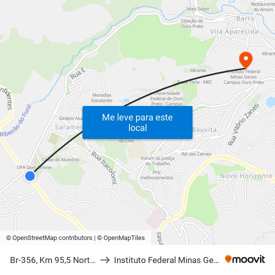 Br-356, Km 95,5 Norte | Trevo Da Novelis to Instituto Federal Minas Gerais Campus Ouro Preto map