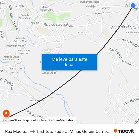 Rua Maciel, 325 to Instituto Federal Minas Gerais Campus Ouro Preto map