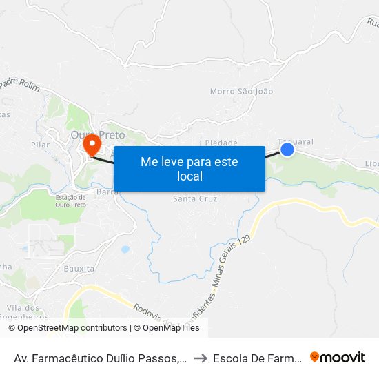 Av. Farmacêutico Duílio Passos, 1500 to Escola De Farmácia map