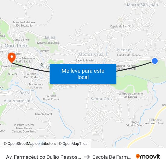 Av. Farmacêutico Duílio Passos, 100 to Escola De Farmácia map