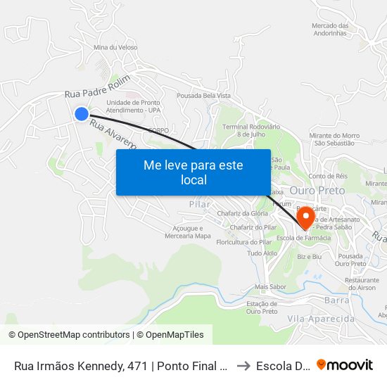 Rua Irmãos Kennedy, 471 | Ponto Final Das Linhas Semiurbanas Em Ouro Preto to Escola De Farmácia map