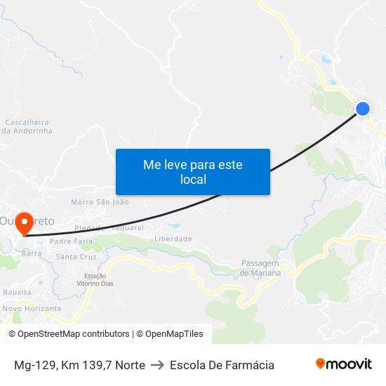 Mg-129, Km 139,7 Norte to Escola De Farmácia map