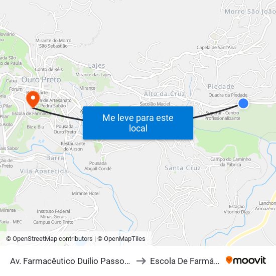 Av. Farmacêutico Duílio Passos, 1 to Escola De Farmácia map