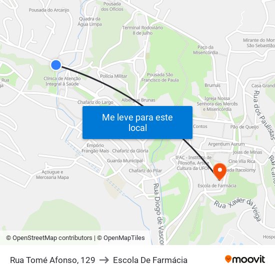 Rua Tomé Afonso, 129 to Escola De Farmácia map