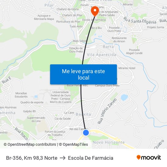 Br-356, Km 98,3 Norte to Escola De Farmácia map