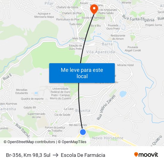 Br-356, Km 98,3 Sul to Escola De Farmácia map