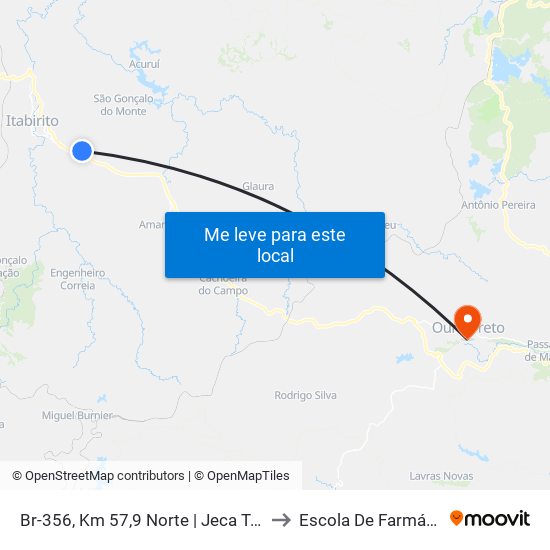 Br-356, Km 57,9 Norte | Jeca Tatu to Escola De Farmácia map