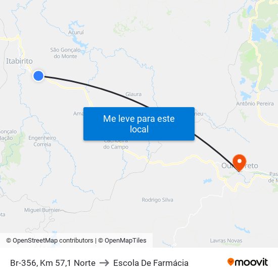 Br-356, Km 57,1 Norte to Escola De Farmácia map