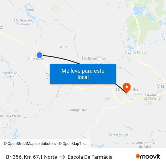 Br-356, Km 67,1 Norte to Escola De Farmácia map