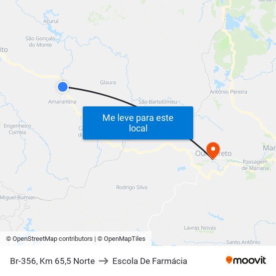 Br-356, Km 65,5 Norte to Escola De Farmácia map