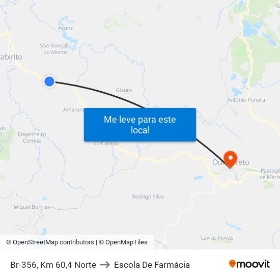 Br-356, Km 60,4 Norte to Escola De Farmácia map