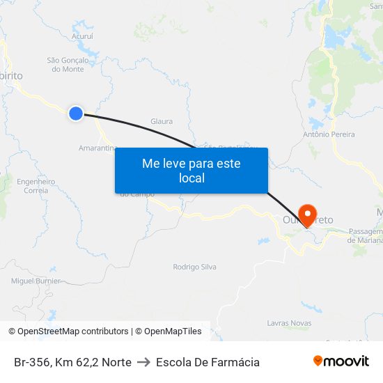 Br-356, Km 62,2 Norte to Escola De Farmácia map