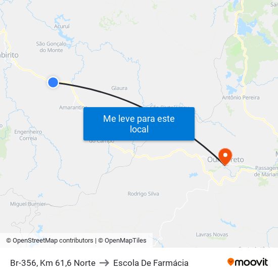 Br-356, Km 61,6 Norte to Escola De Farmácia map