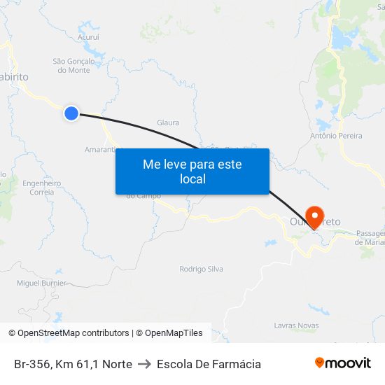 Br-356, Km 61,1 Norte to Escola De Farmácia map