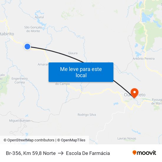 Br-356, Km 59,8 Norte to Escola De Farmácia map
