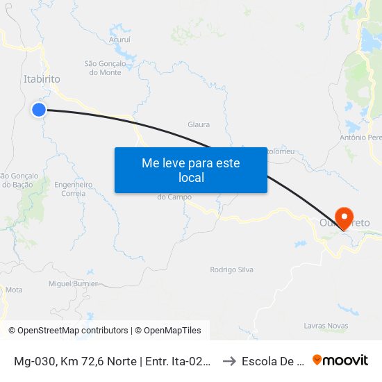 Mg-030, Km 72,6 Norte | Entr. Ita-020 Para Córrego Do Bação to Escola De Farmácia map