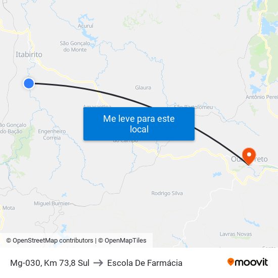 Mg-030, Km 73,8 Sul to Escola De Farmácia map
