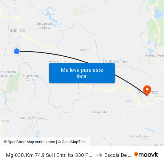 Mg-030, Km 74,9 Sul | Entr. Ita-330 Para São Gonçalo Do Bação to Escola De Farmácia map