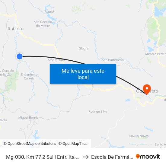 Mg-030, Km 77,2 Sul | Entr. Ita-330 to Escola De Farmácia map