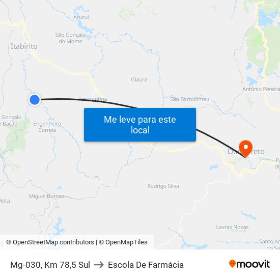 Mg-030, Km 78,5 Sul to Escola De Farmácia map